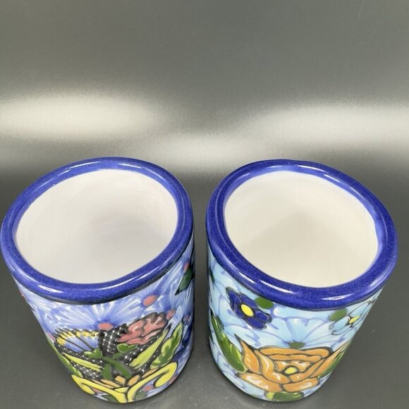 Hand Made Talavera Pottery Cups Tumblers Set 2 Signed Zepeda Puebla Mexico Cups - Picture 10 of 12